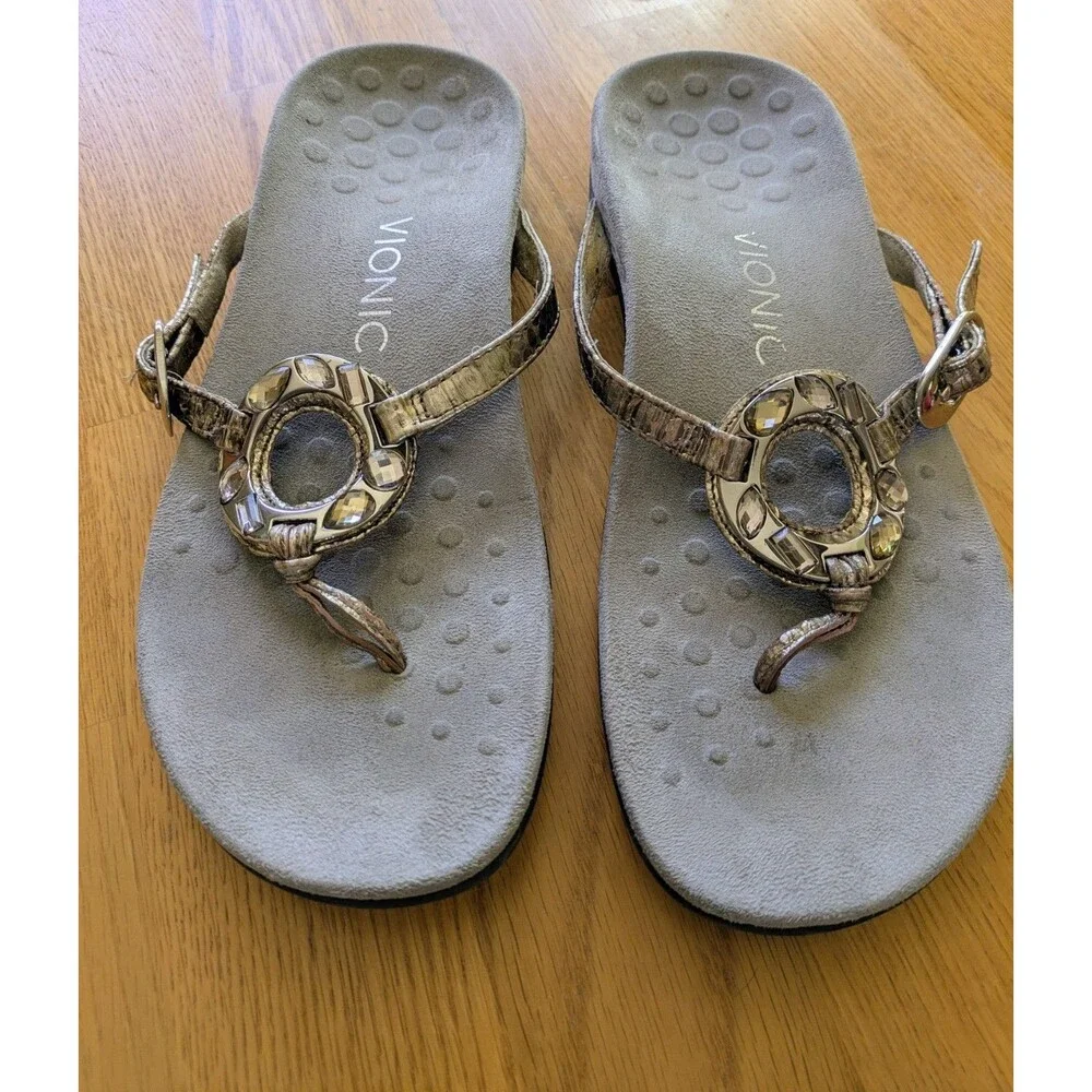 Vionic Sandals Womens 6 Silver Jeweled 340 Ricci TVW4725 Flip Flop Thong